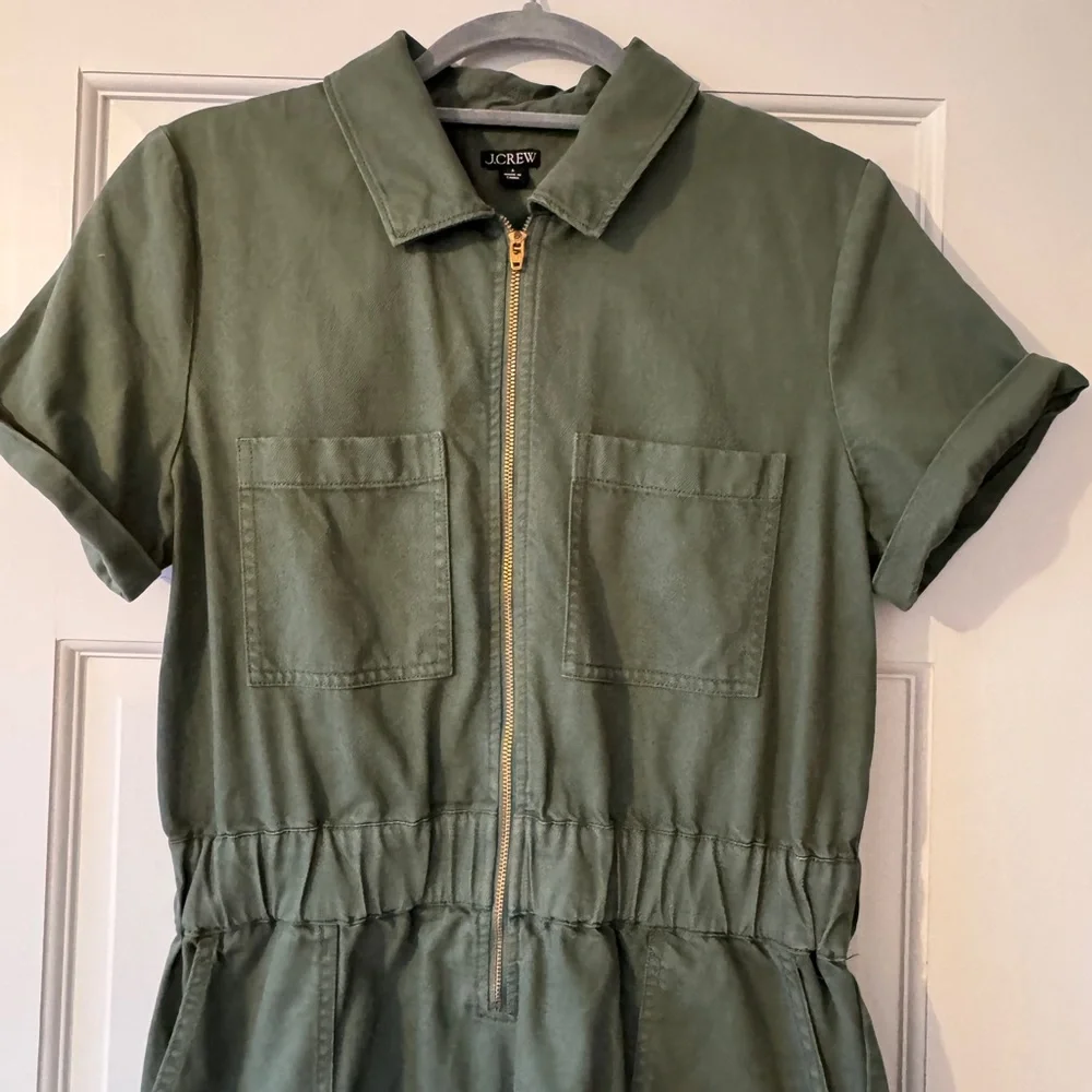 Reimagined by J. Crew Front Zip Chino Utility Dress Cotton Blend Sz 6 Olive - Picture 7 of 8